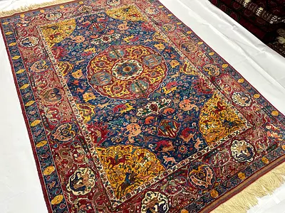 3x2m // Handmade Persian Shikargah Carpet Pure Wool // 217 x 315 cm