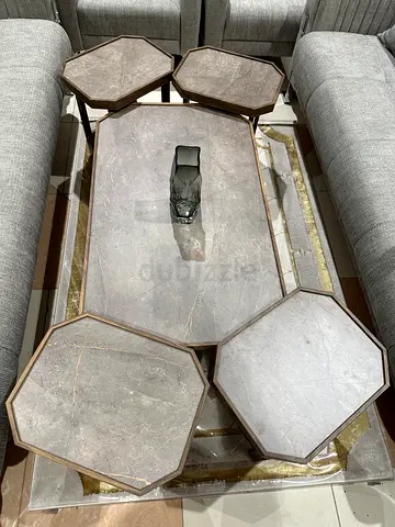 Elegant Coffee Table Set with Unique Hexagonal Design