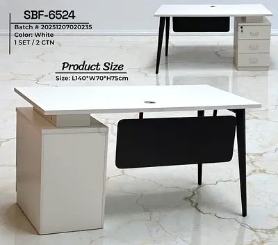 Modern White Study Desk with Storage