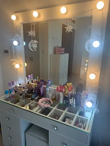Stylish Vanity Table with Hollywood Lights and chair