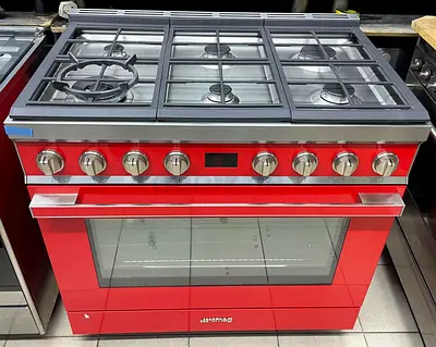 Smeg 90cm Freestanding Gas Hob 6 Burners Full Electric Oven, Red
