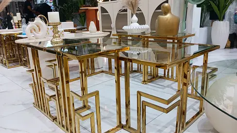 Elegant Glass and Gold Coffee Tables Set