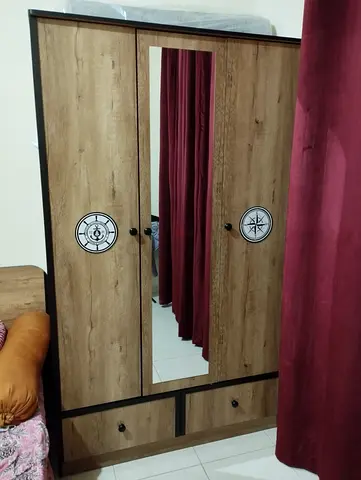 Stylish Wooden Wardrobe with Mirror and Storage