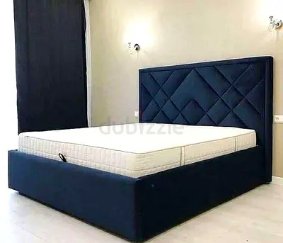 Elegant Blue Upholstered King Size Bed