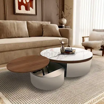 Stylish Round marble Coffee Table with Hidden Storage