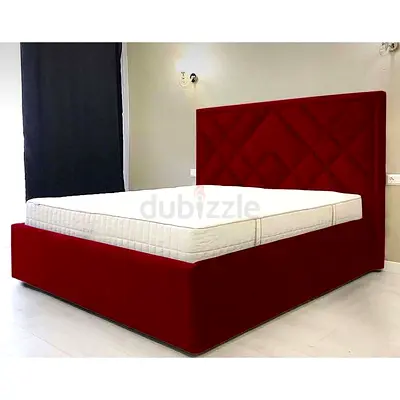 Elegant Red Upholstered King Size Bed