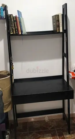 Sturdy Black Study Table with Bookshelf