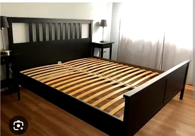 Elegant Black Wooden Bed Frame with Storage Nightstands