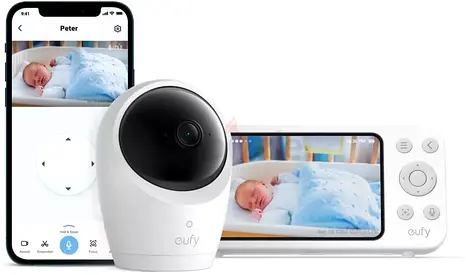 eufy Baby Monitor E20 with 2K Camera, Hybrid Wi-Fi and No Wi-Fi Connection, App and Monitor Control,