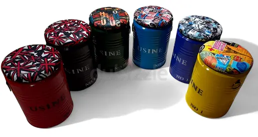 Colorful Vintage Storage Ottomans - Unique Drum Small Stool Decor