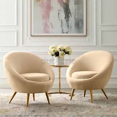 *“Elegant Beige Velvet Accent Chairs with Gold‑Leg Finish”*