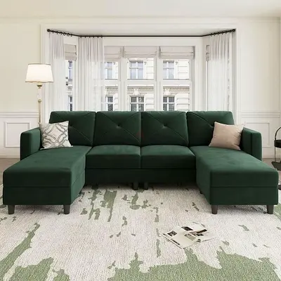 Beautiful Green U-Shaped Sofa For Living Room