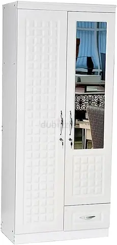 2 Door Wooden Wardrobe With Mirror with One Lockable Drawer With Installation