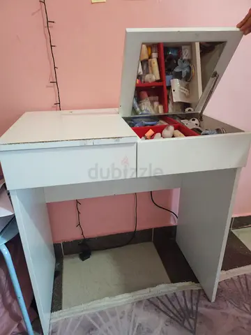 Compact White Vanity Desk with Hidden Storage
