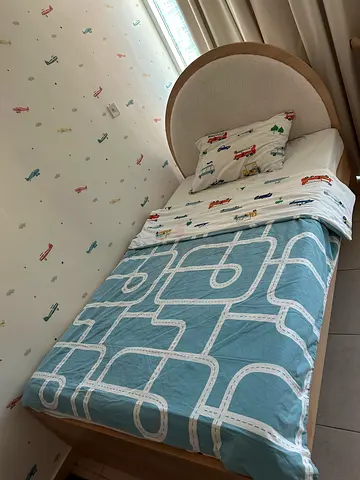 Cozy kids Bed Frame with Soft Round Headboard set 120 x200
