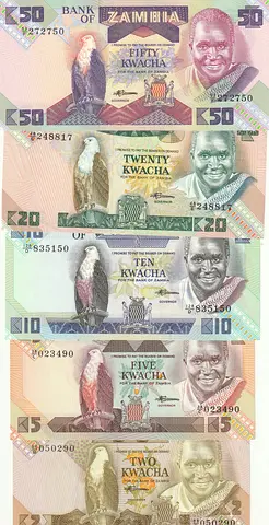 ZAMBIA BANKNOTE SET 1980-1986