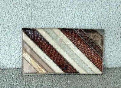 Luxury Patchwork Exotic Skin Clutch – Multi-Tone Snakeskin  Lizard Design Bag