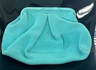 Hand-Knitted Mint Green Crochet Clutch – Large Soft Frame Evening Bag