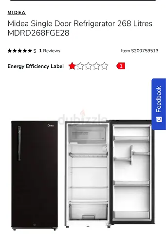 Midea Single Door Refrigerator 268 Litres for Sale.