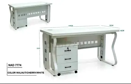 Modern Walnut/Cherry White Study Table with Drawers