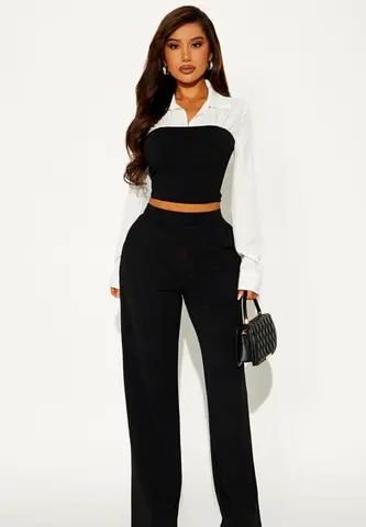 Chic Black and White Crop Top Set