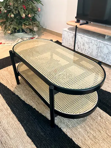 Stylish Black and Rattan Coffee Table