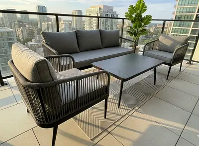 Elegant Dark Grey Rope Design Outdoor Sofa Set with Coffee Table