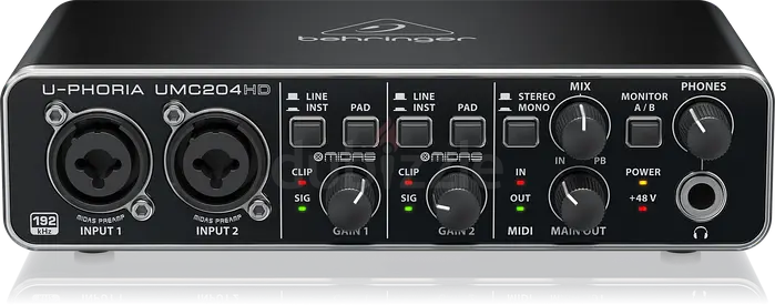 Behringer - Audiophile 2x4, 24-Bit/192 kHz USB Audio/MIDI Interface with Midas Mic Preamplifiers
