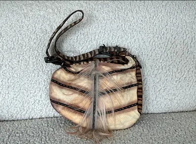 Unique Boho Statement Mini Bag – Feather Detail  Zebra Print Strap