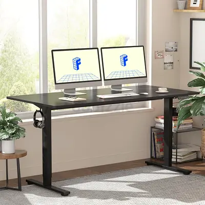 160*70 cm Electric Stand Up Metal Desk Workstation, Whole Piece Desk Board Home Office Computer