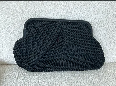 Classic Black Woven Crochet Clutch Bag – Elegant Evening Purse
