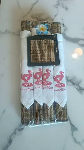 4 Decorative Bamboo Placemats Mauritius + Matching Coasters and Napkins