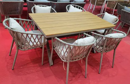 Super High Quality 6 Seater Rope Design Outdoor Dining Chairs and Table Set