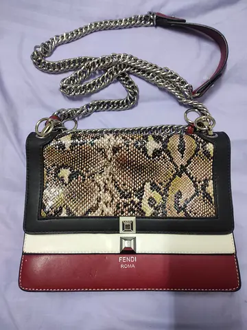 FENDI red nd white Handbag with Chain Detail