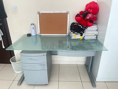 Big glass office desk with small cabinet for sale