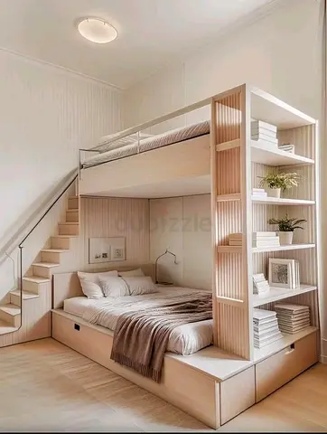 Stylish Modern Bunk Bed with Storage and Shelves