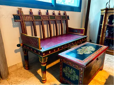 Handcrafted Vintage Indian Bench with Storage