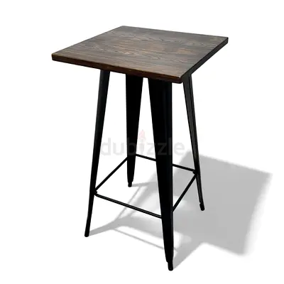 Modern Industrial High Top Bar Table – Square Wood  Metal Cafe Table