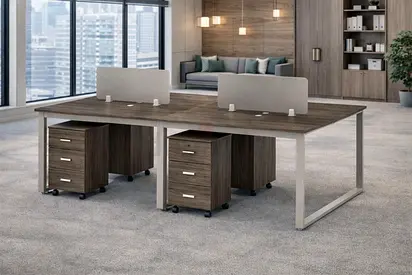 Modern Oak Grey Khaki 4-Person Face-to-Face Office Workstation Desk with Storage for Home  Office