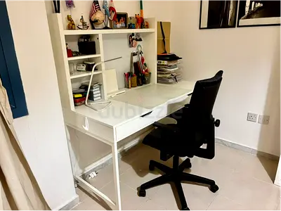IKEA Micke white desk with add-on unit  black chair