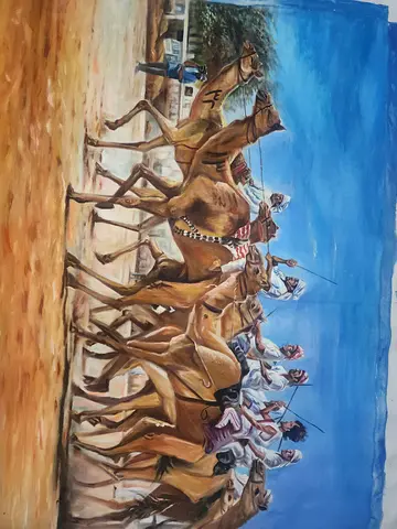Vibrant Camel Race Painting