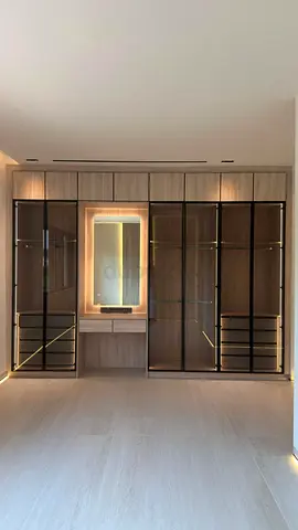 Modern Wooden Wardrobe with Glass Panels
