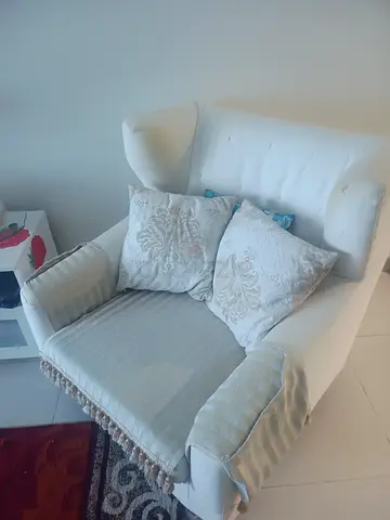 Elegant White Armchair with Decorative Cushions for Sale Price is Negotiable