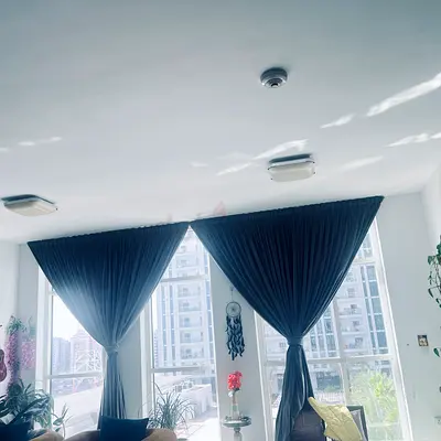 Curtains- just got them last year nov- comes with curtain rails .  just installation required