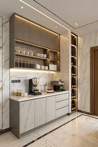 Stylish Modern Kitchen Cabinet and Coffee Station