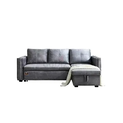 Stylish Grey Fabric Sofa with Ottoman