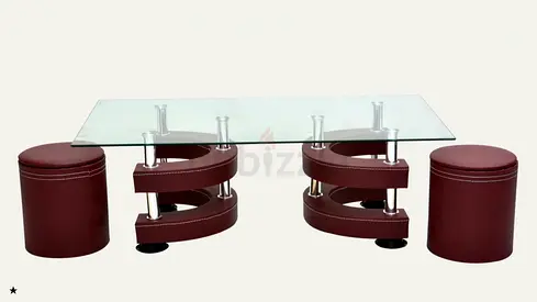 Modern Glass Top Coffee Table with Stylish Stools