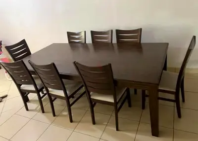 Spacious Wooden Dining Table with 8 Chairs