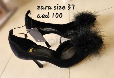 Elegant Zara Heels with Feather Detail - Size 37