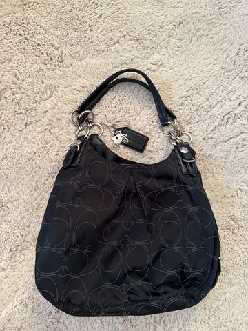 Coach Signature Maggie Mia Hobo Bag Black Sateen